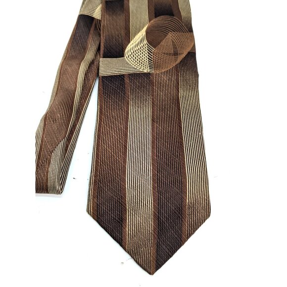 Alberto Zerra Brown Strip and Swirl Men Silk Necktie Standard 58 Inch - Picture 2 of 6